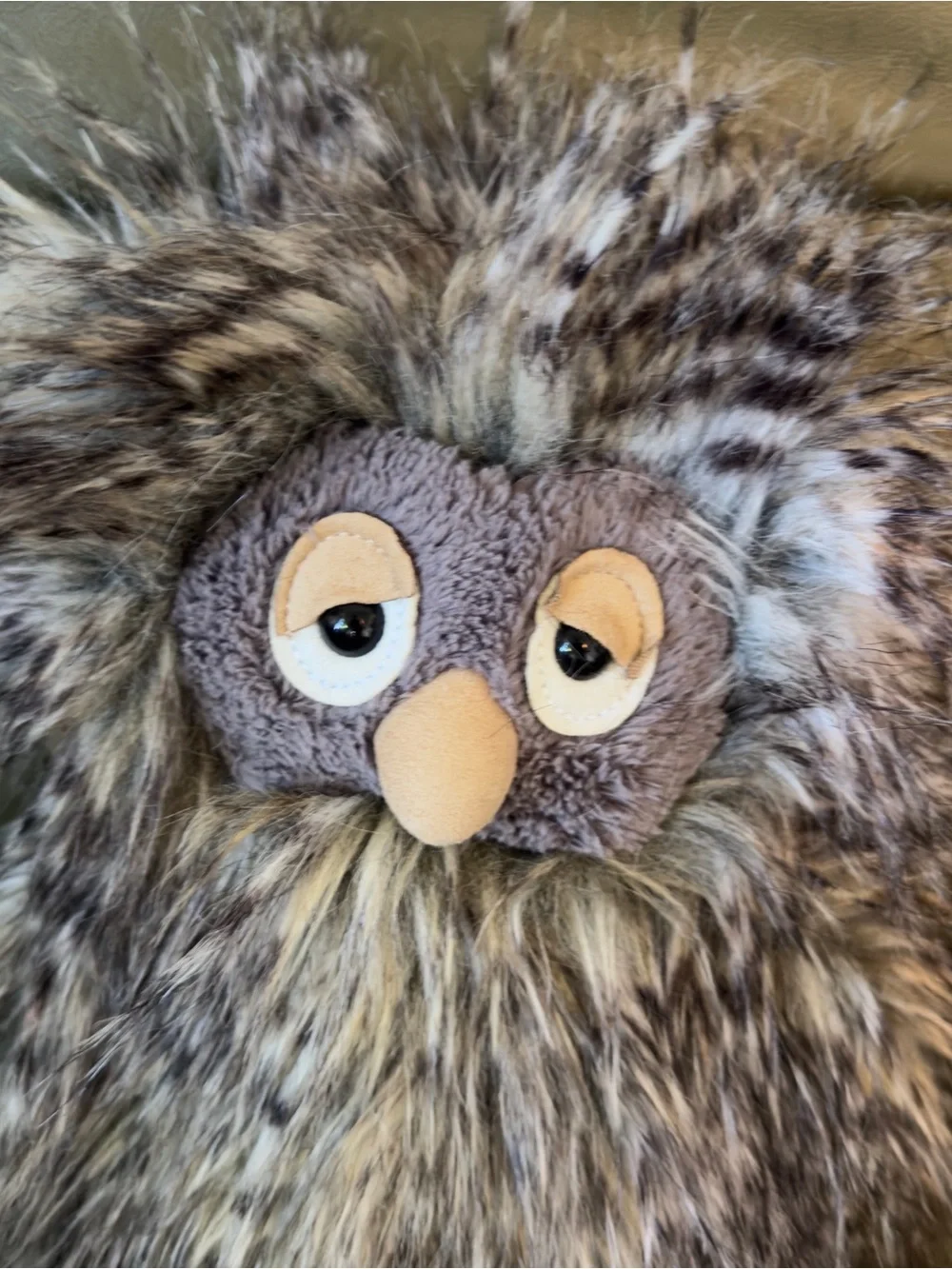 Jellycat Furry Owl Plush - Gray, Brown, Cream like new